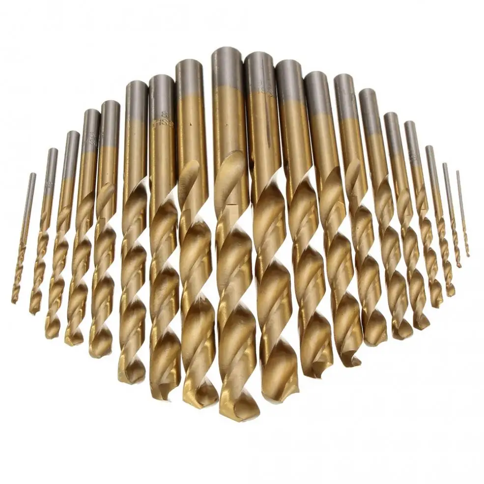 19Pcs Manual Twist เจาะบิตไทเทเนี่ยมเคลือบ HSS เครื่องมือเจาะเหล็กความเร็วสูง1มม.-10mm ใหม่