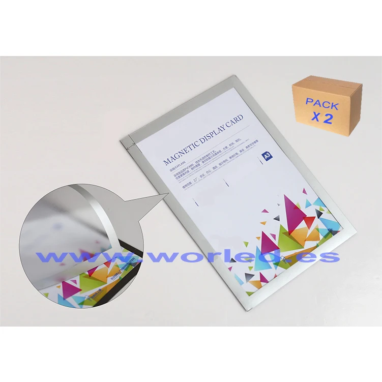 Worled-pack of 2 magnetic folders with silver frame, self adhesive, double sided, A3 format