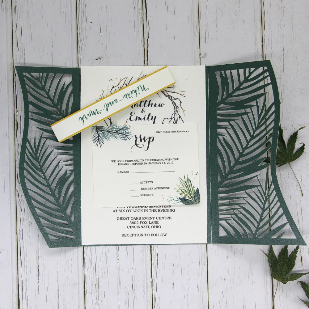 

Laser Cut Wedding Invitations with RSVP Card, Invitation Card, Green Wedding Theme Party Decoration