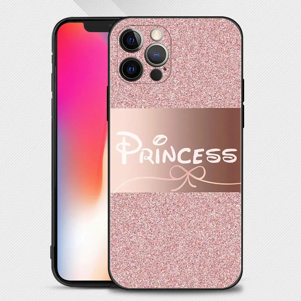 Capa de Silicone para iPhone 15, 14, 13, 12, 11 Pro Max, 15Plus, 14Plus, 13Mini, XS, XR, Capa de Telefone Princesa Rainha, Rosa Dourada, Rosa, Rosa, X, 7, 8