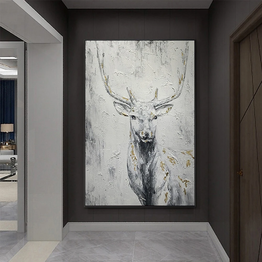 

Abstract Deer Painting on Canvas, Handmade Animal Decorative Painting, Neo-Classical Mural, Wall Art Cuadros for Home Wall Decor