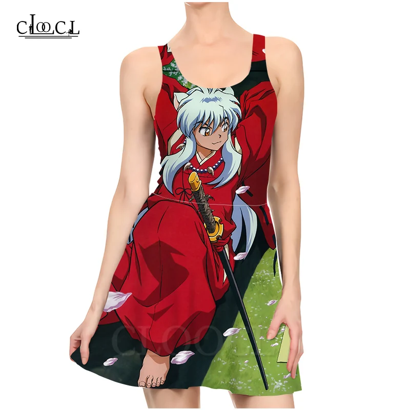 

CLOOCL Japanese Anime Inuyasha Ladies Summer Party Girls 3D Print Sleeveless Dress Sexy 2021 New Fashion Beach