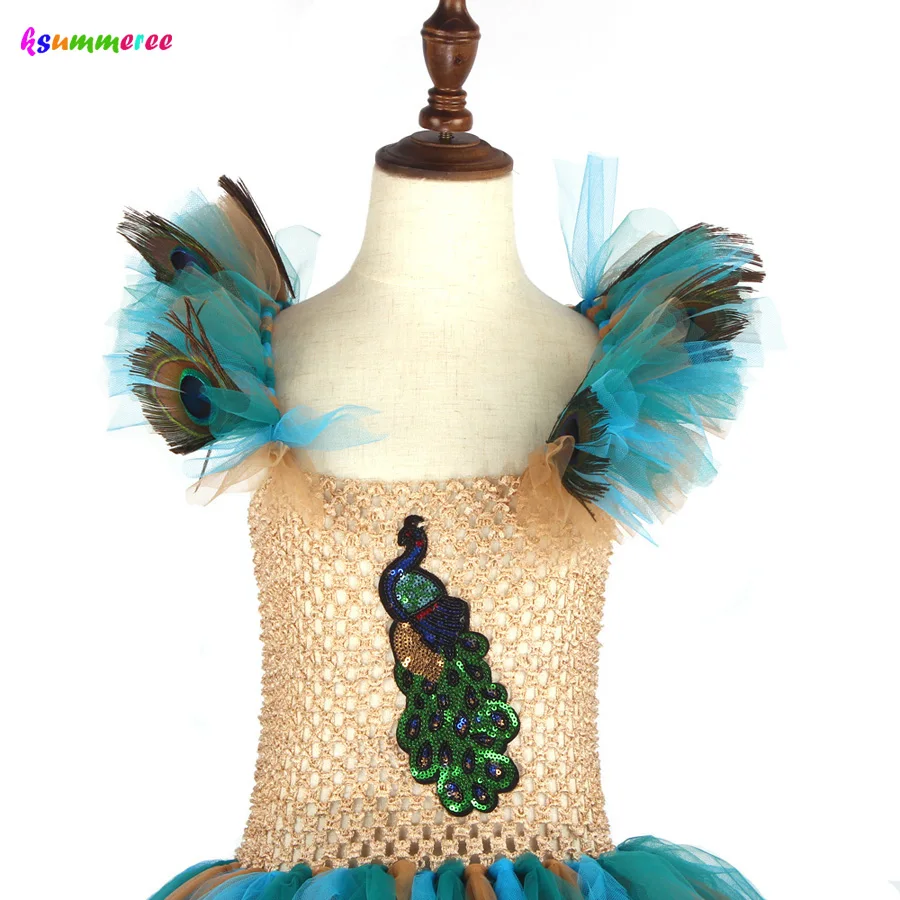 طبعة محدودة فاخرة الفتيات الطاووس توتو فستان مع مطابقة عقال متعدد الطبقات الاطفال مهرجان تول فستاين سهرة/فساتين الحفلات الطاووس زي #6