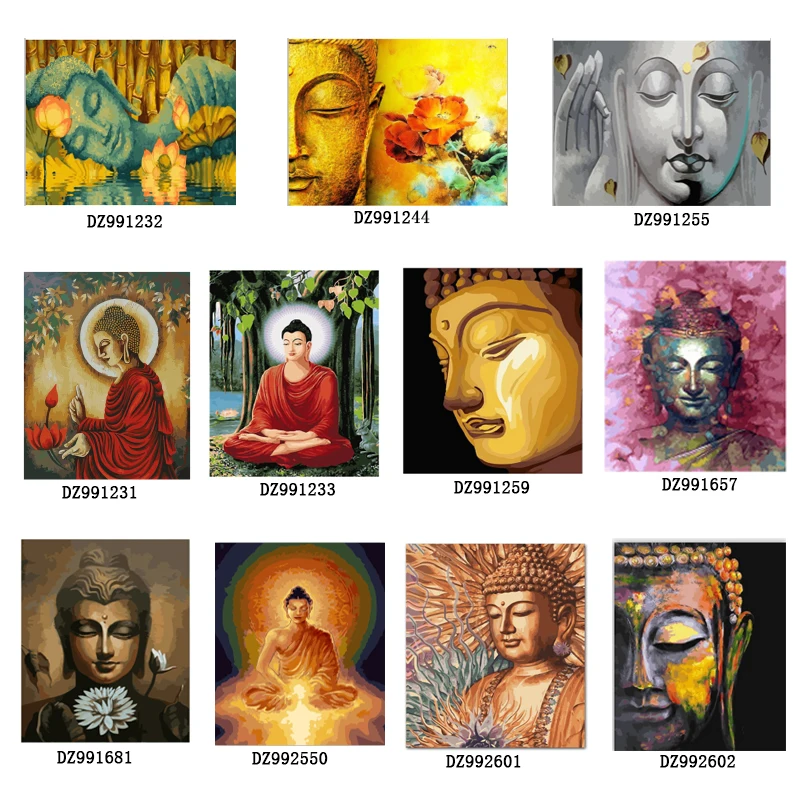 

diy oil paint by numbers With Frame buddha canvas painting paint by numbers pictures wall decor arts