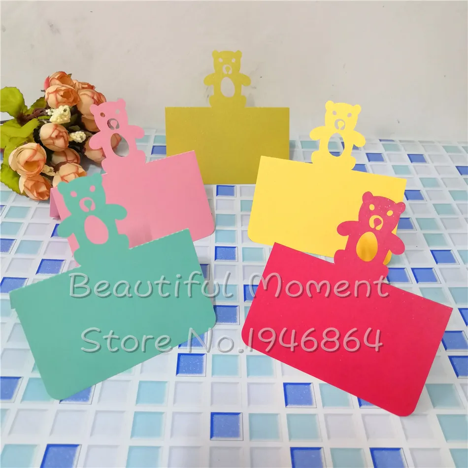 50Pcs Bear table cards Guest Place Cards Table Decoration Supplies Pearlescent Name Place Cards Baby Shower Party Favor Decor