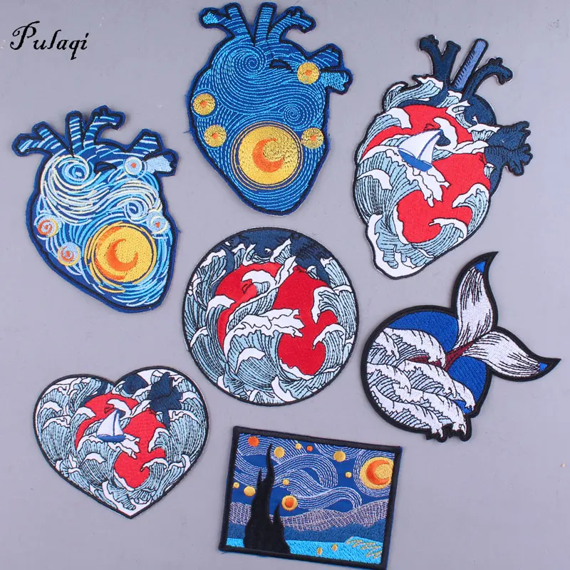 Van Gogh Patches For Clothing Thermoadhesive Patches Stickers Hippie Heart Patch Iron On Patches On Clothes Embroidery Patch