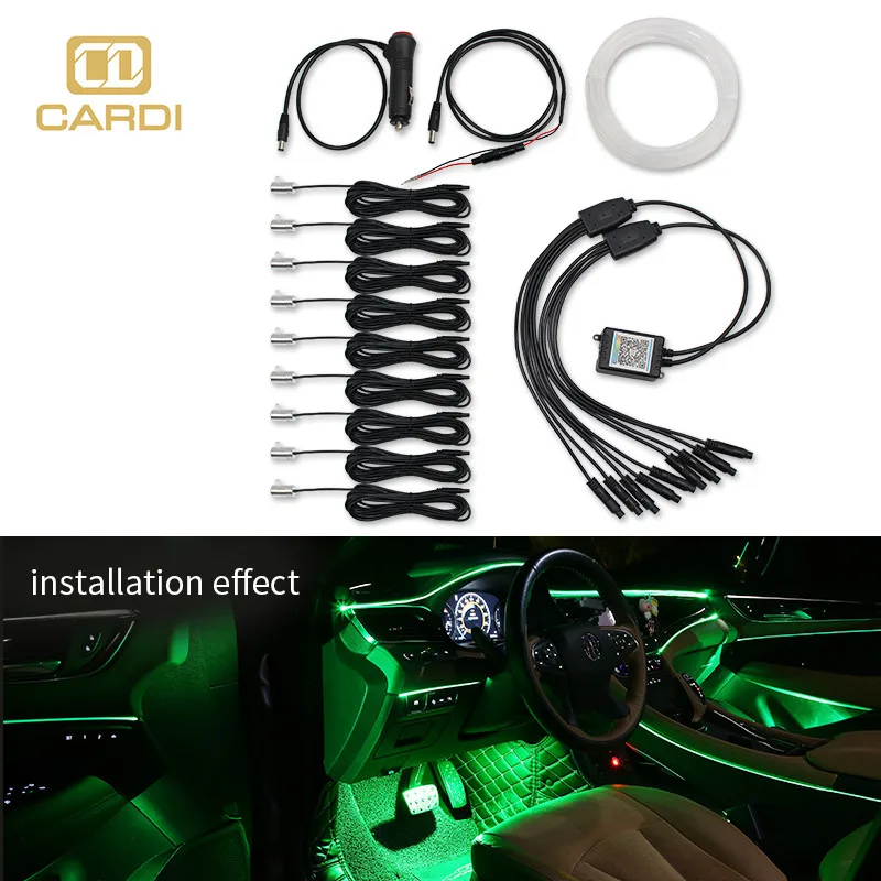 

HOLYWOOT Car Interior Ambient Light Remote Control LED Neon Strip Lights Wireless Fiber Optic Atmosphere Lamp App Controlled