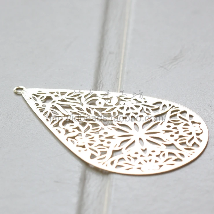 One Piece Premium Plated Brass Base Filigree Pendants-Flower-Teardrop 55x35mm (3724C)