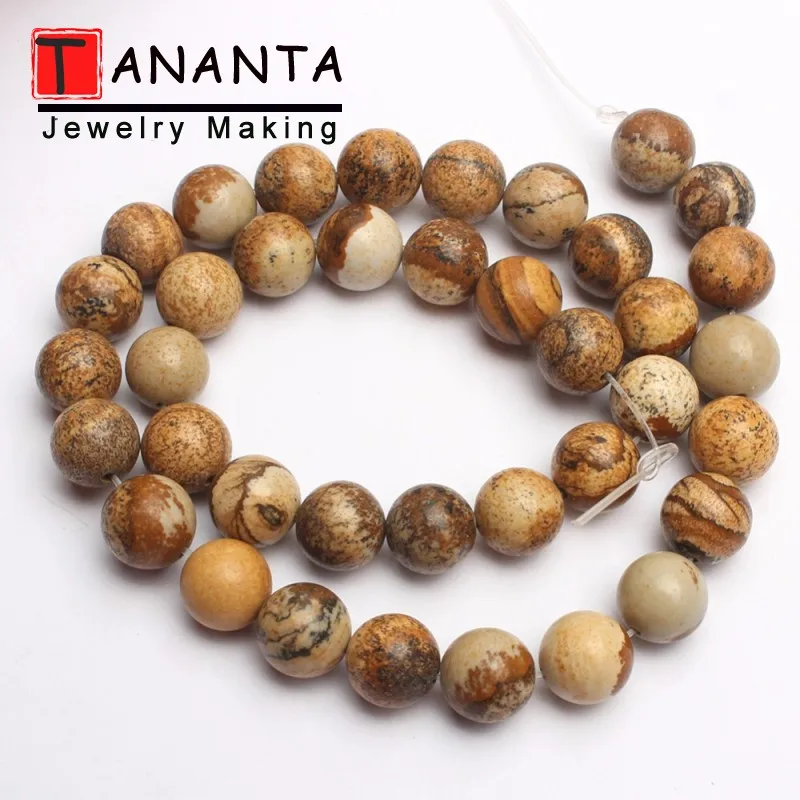 New Natural Stone Picture Jaspers Beads 4 6 8 10 12mm Round Loose Spacer DIY Beads For Jewelry Making Bracelets Necklace 15 Inch