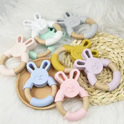 5/10 PCS Rabbit Silicone Wooden Teether Baby Animal Teether For DIY Baby Nursing Chewing Teether Chain Pendant Necklace Toy