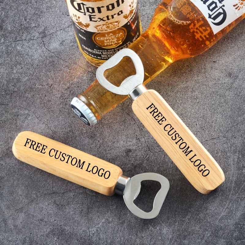 75/80PCS Personalized Wedding Bottle Opener Printing LOGO Wood Beer Openers Kitchen&Bar Party Supplies