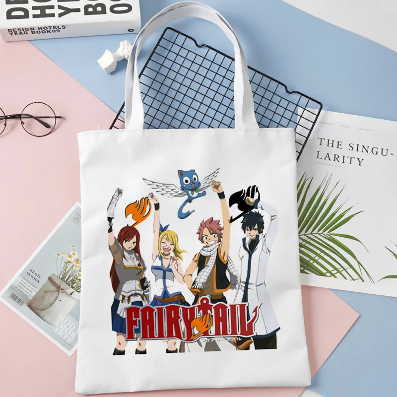 Bolsas de compras de cola de Hada de Anime japonés, bolso de compras, bolso de hombro, bolsas de lona, bolso universitario de gran capacidad, envío directo