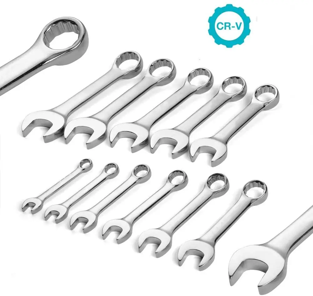 Stubby Combination Wrench Set,11-piece 6MM-17MM,12-Point, Chrome Vanadium Steel Construction Open-End Wrenches Hand Tools