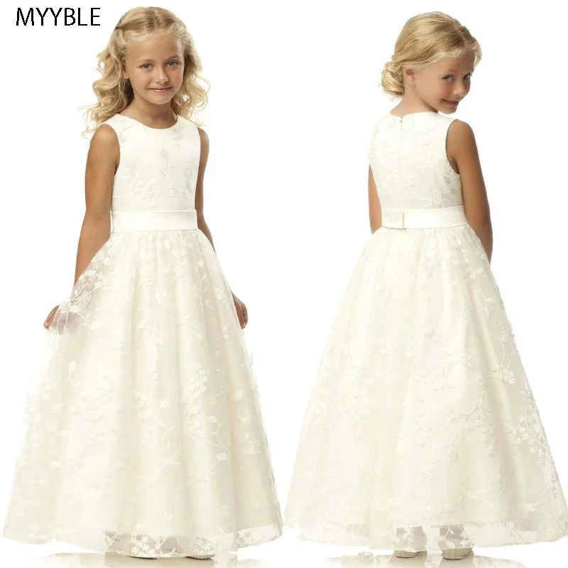 MYYBLE-Robes de demoiselle d'honneur en dentelle, robe de communion en tulle, ligne A, blanc ivoire, petite robe de mariée, robe de soirée de mariage en fibre, 2020