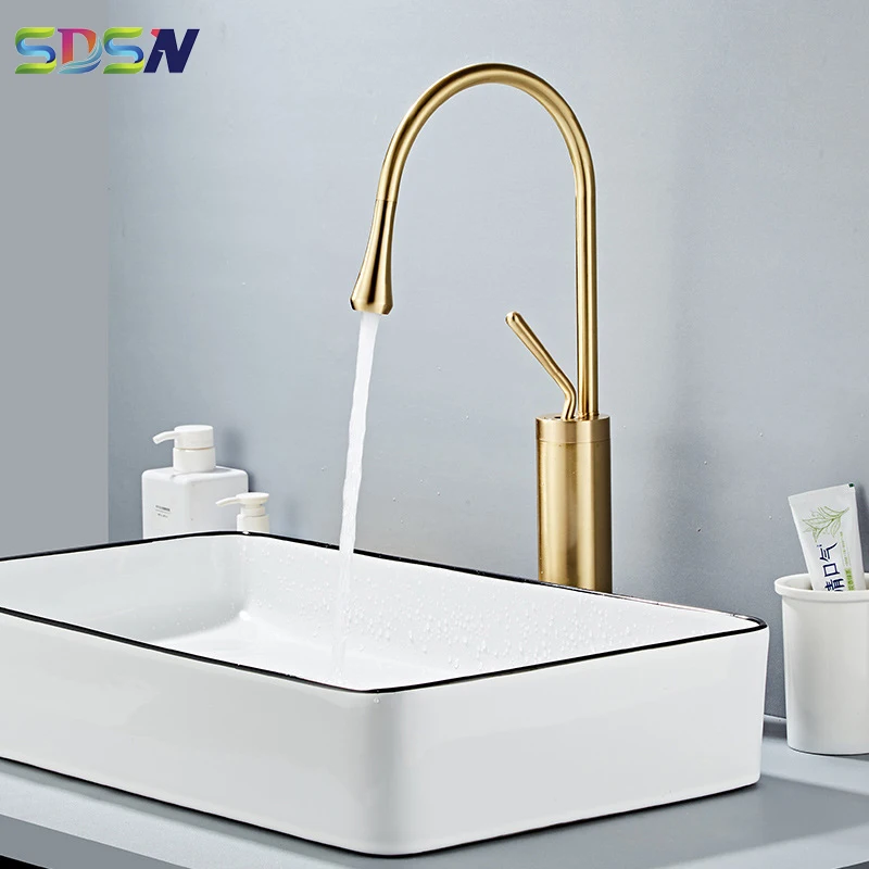 

Kitchen Faucet Mixers Bathroom Basin Faucet-mixers Gold Tall Bathroom Mixer-tap Rotable Wash-basin Mixers Faucet European Style