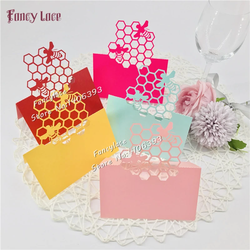 50pcs Laser cut little work bee Table Name Place Cards Laser Cut Table Cards Invitation Card Wedding Party Decoration Supplies