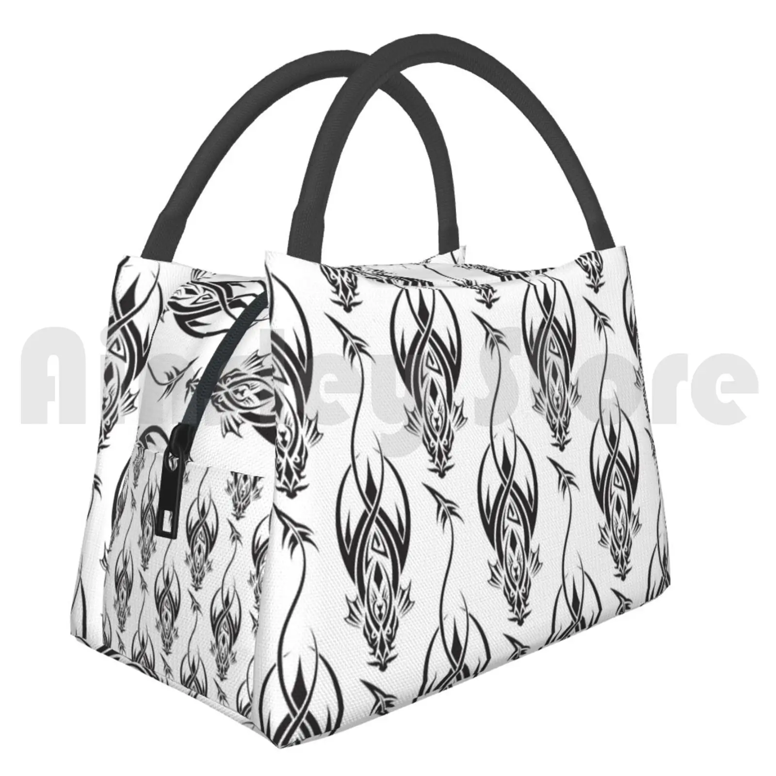 

Portable Insulation Bag Tribal Wyvern Dragon Serpent Evil Power Symbol Black White Tribal Tattoo Medieval