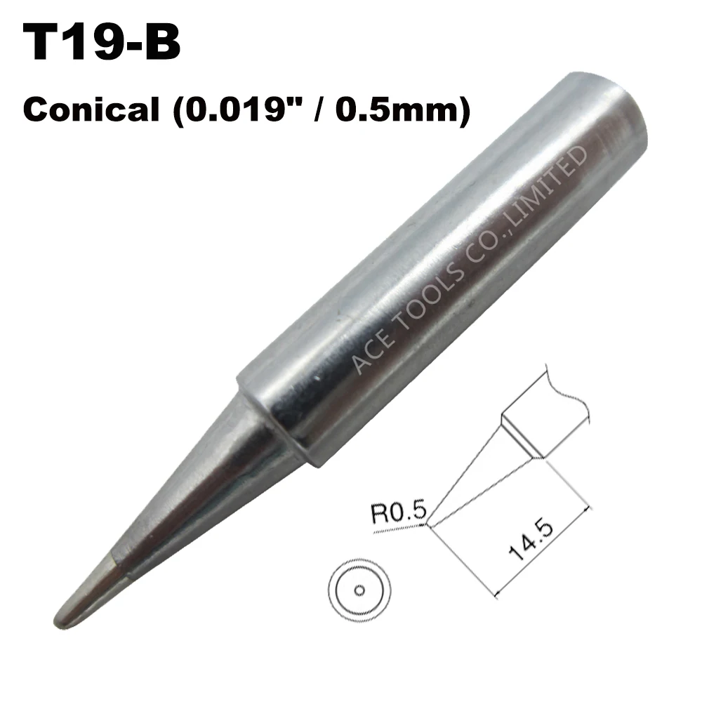 Grot lutownicy T19-B stożkowe 0.5mm 0.019 "wymiana pasuje do HAKKO FX-601 FX601 bez ołowiu końcówka do spawania Bit dysza uchwyt ołówek