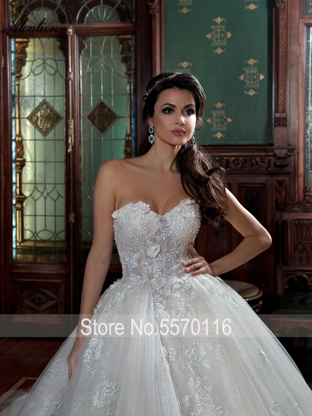 Alonlivn elegante em camadas rendas miçangas flores vestido de casamento fora do ombro rendas até vestido de baile saias de noiva feito sob encomenda