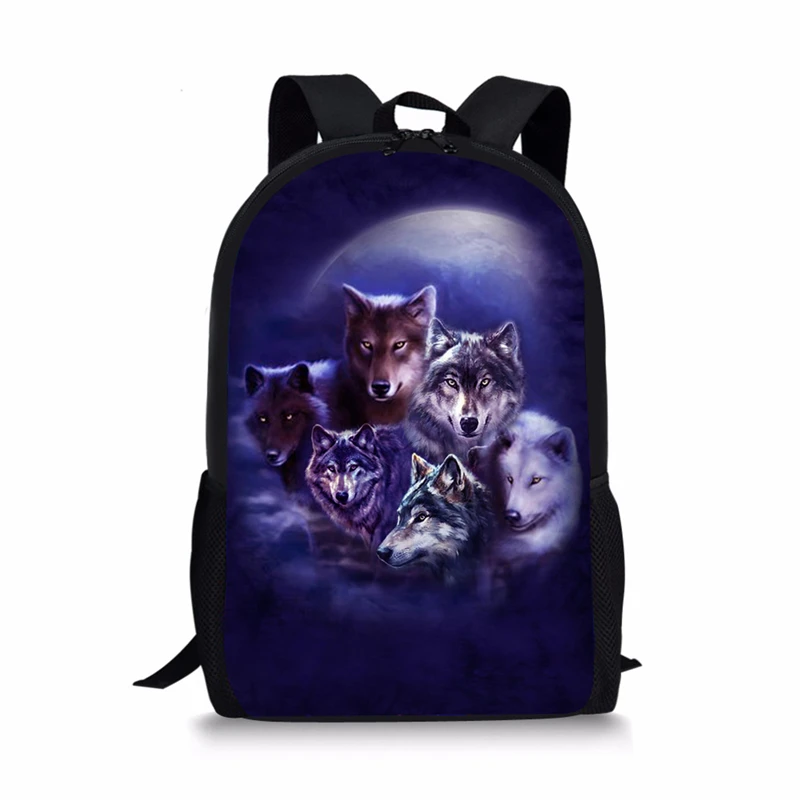 ELVISWORDS-mochilas escolares con estampado 3D de lobo para niños y niñas, morrales ortopédicos para libros, mochilas escolares