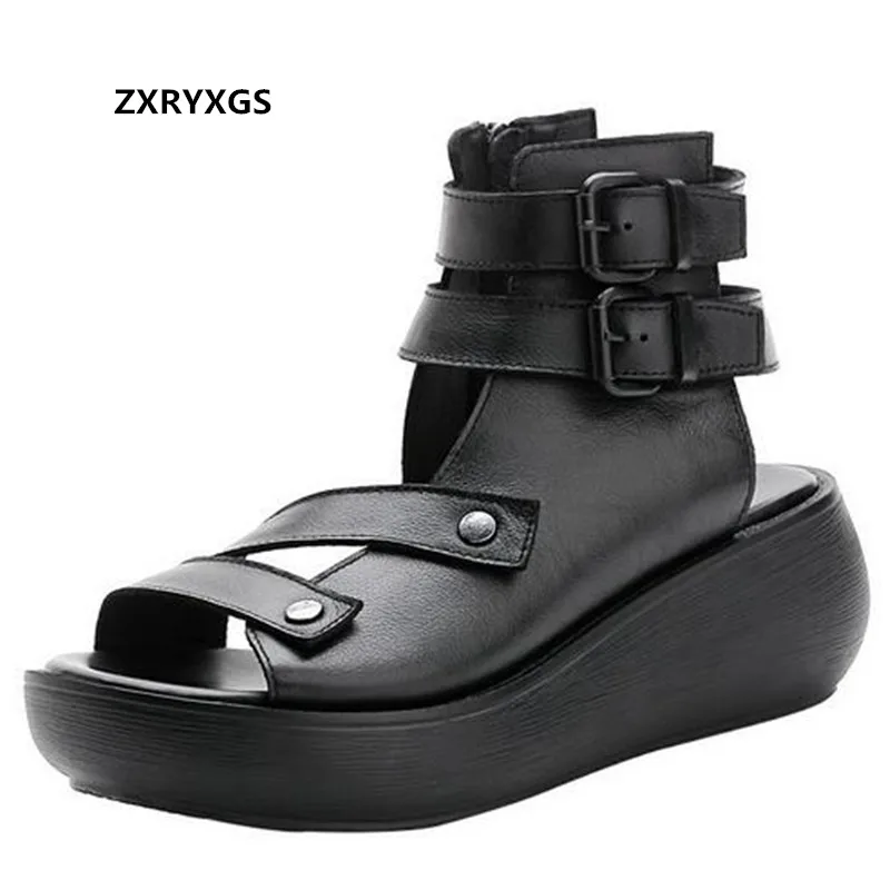 

ZXRYXGS High Quality Soft Pu Summer Leather Sandals Women Roman Sandals 2024 Light Platform Wedges Sandals Women Sandal Shoes