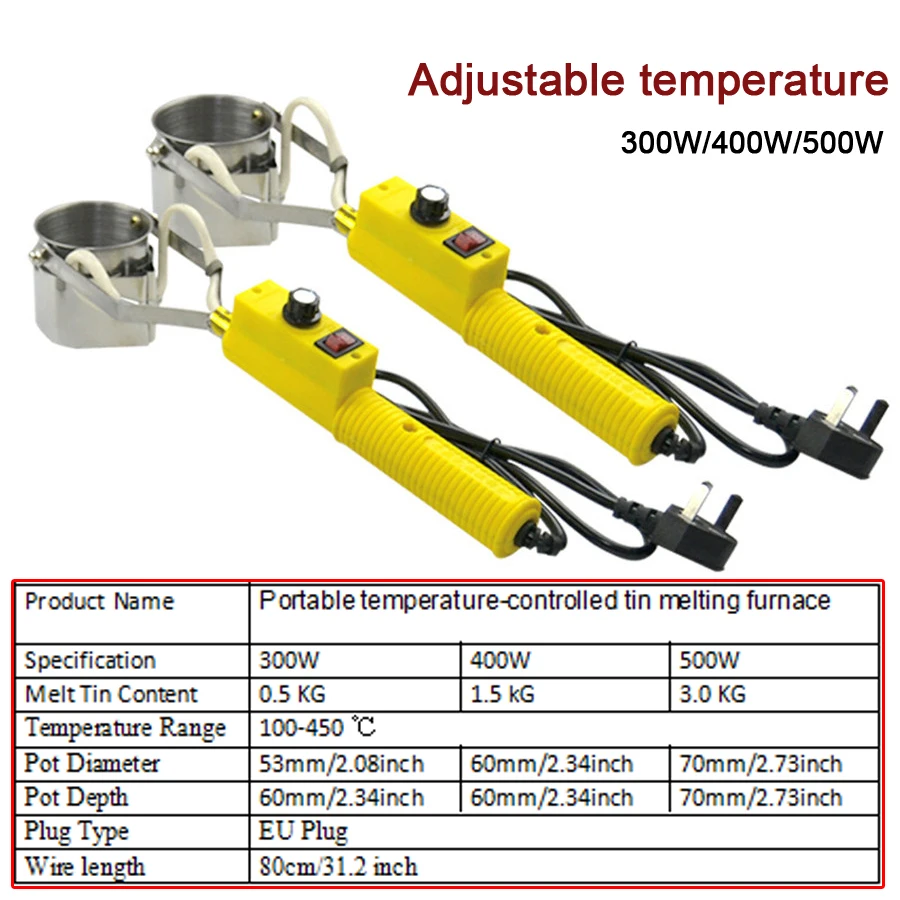 Olla de soldadura portátil de 300W/400W/500W, horno de fusión de estaño, herramienta de baño desoldadora con Control de temperatura ajustable de mano