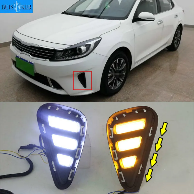 

2PCS For Kia Forte 2018 with Yellow Turn Signal Indicator style relay LED DRL Daytime Running Light Fog Lamp