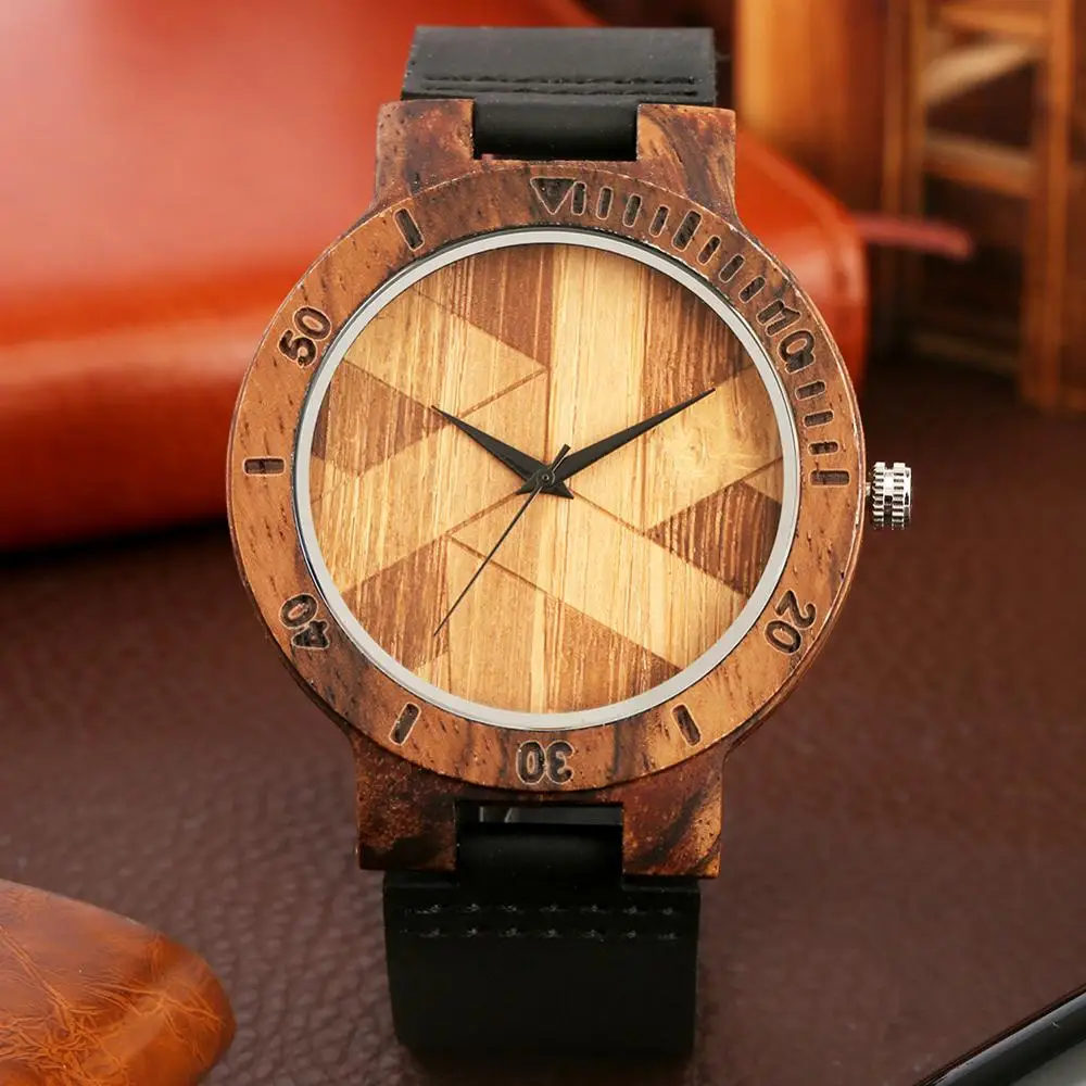 Vintage Irregular Geometric Pattern Display Men's Wood Watch Women Quartz Watches Reloj Hombre Clock Male hour relogio Masculino