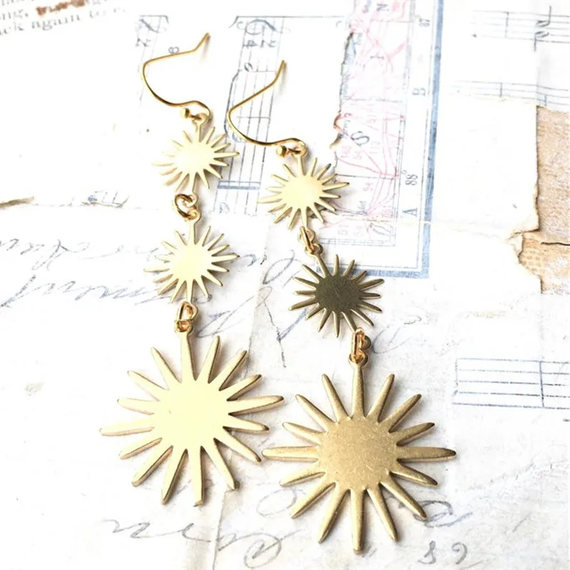 Sun Star Earrings Brass Starburst Celestial Jewelry Falling Star Astronomy Sky Boho 2020 New Women Gift Girlfriend Beautifu