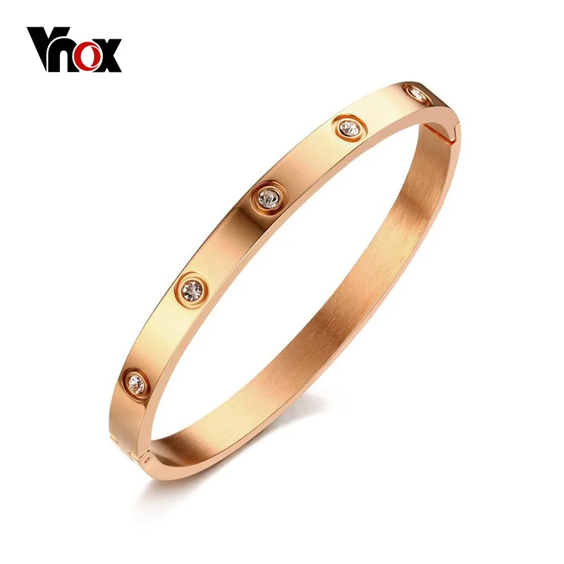 

Vnox Fashion Women Crystal Wedding Bracelet 6mm Wide Rose Gold-color Bracelets & Bangles Bijoux