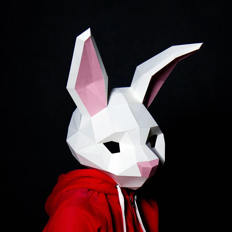 

3D Paper Mask Fashion Bunny Rabbit Animal Costume Cosplay DIY Papercraft Model Mask Headgear Christmas Halloween Prom Party Gift