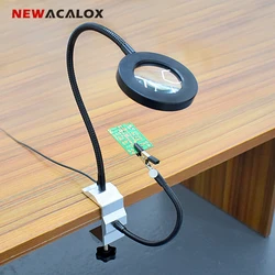 NEWACALOX USB 3X Magnifying Glass Table Lamp Soldering Iron Holder Bench Vise Table Clamp Soldering Third Hand Helping Hand Tool