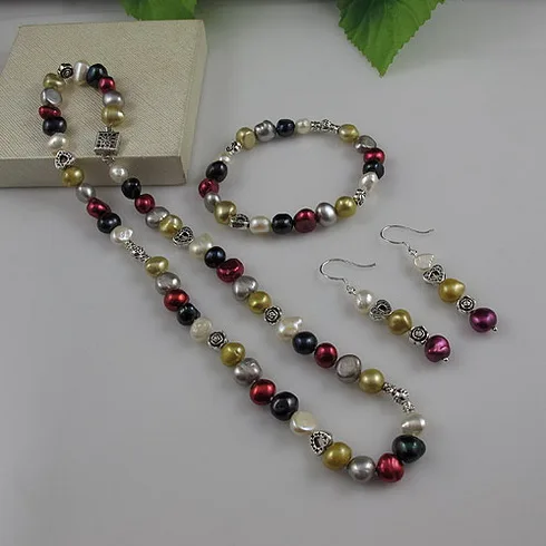 

Unique Pearls Jewelry Store Baroque Pearl Jewelry Set Multicolor Real Pearl Necklace Bracelet Earrings Fine Jewelry For Women