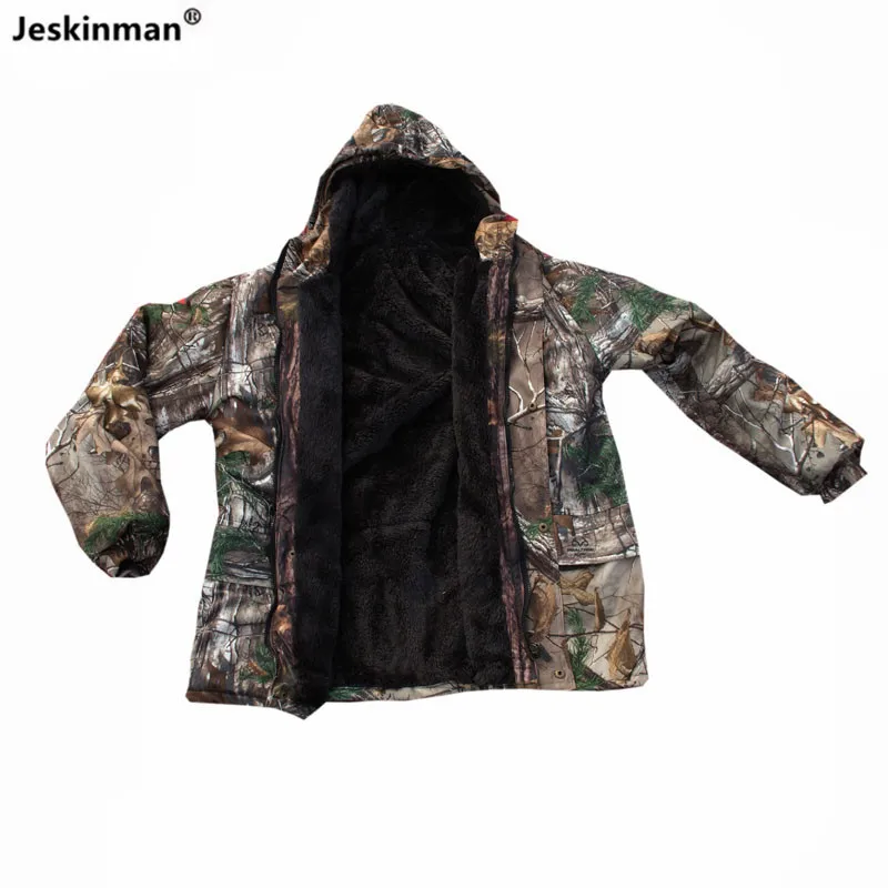 Winter Fishing Waterproof  Coat Tree Bionic Camouflage Hunting Hooded Jacket Keep-Warm Thicken Fleece Cotton Sniper Clothes