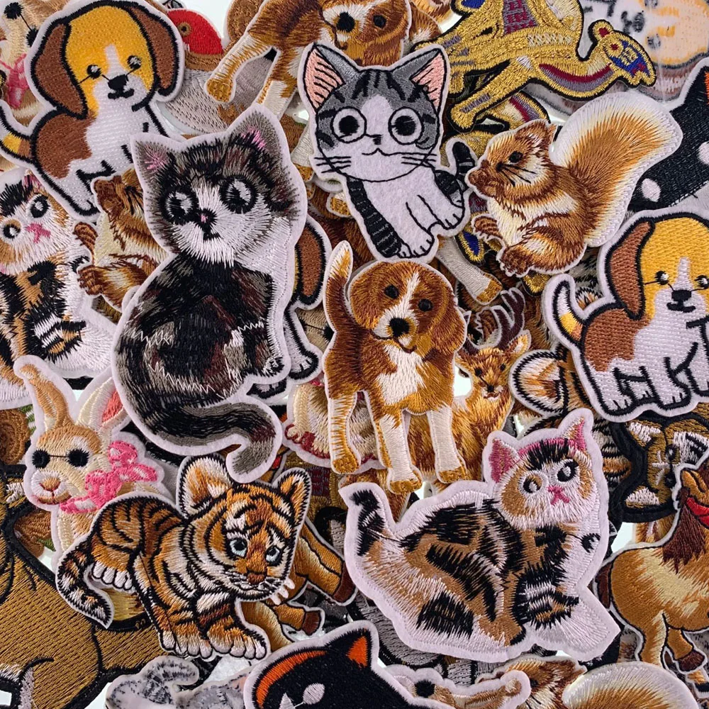 10/20/30Pcs/Lot Random Mix Animal Embroidery Patches For Clothing DIY Iron On Patch On Clothes Cat Dog Bird Rabbit Accessories