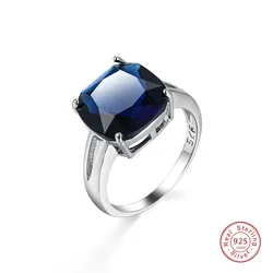 New Fashion Blue Square Cut Four Claws Rings for Women Inlaid Zircon Crystal Stone Wedding Jewelry Female Best Gift Rings
