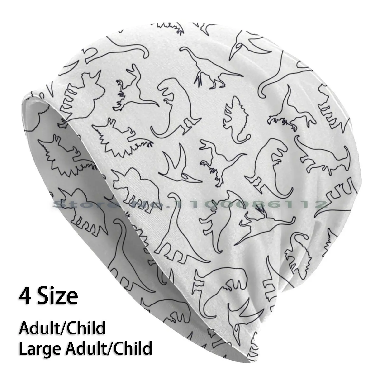 Dinosaur Pattern Outline ( Dark Outline ) Beanies Knit Hat Dinosaurs Tyrannosaurus T Rex Pterodactyl Pteranodon Ankylosaurus