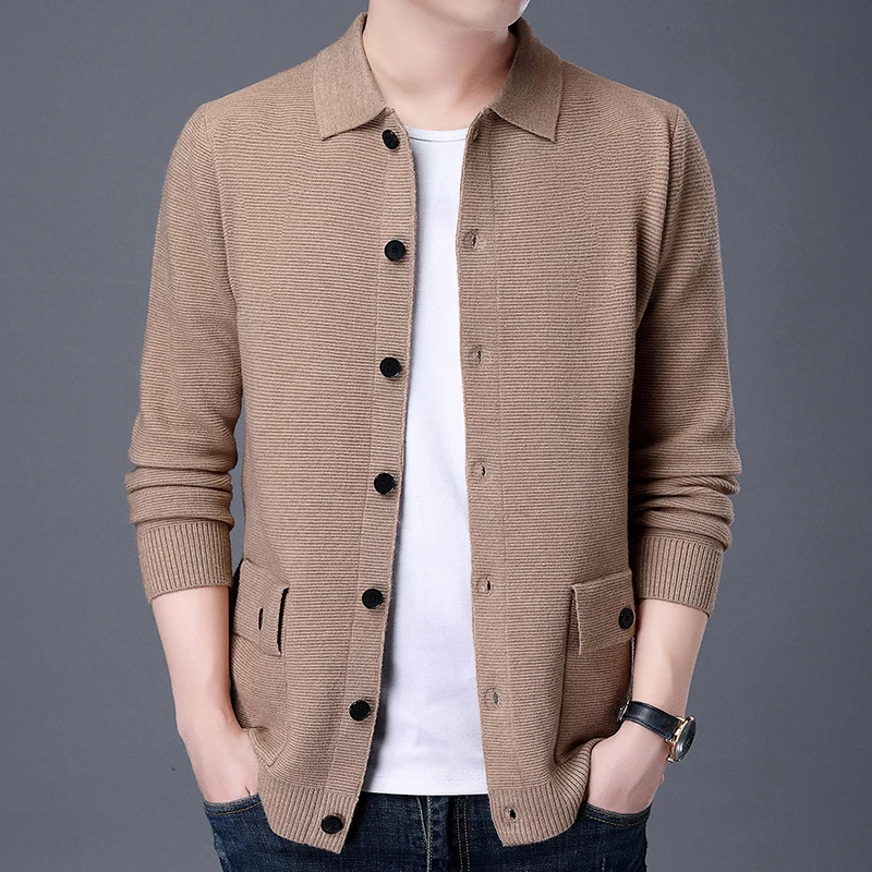 Men's Cardigan 2021 New Autumn Single Breasted Sweater Jackets Male Turn-Down Collar Knitwear Buttons Sweaters Coat with Pockets