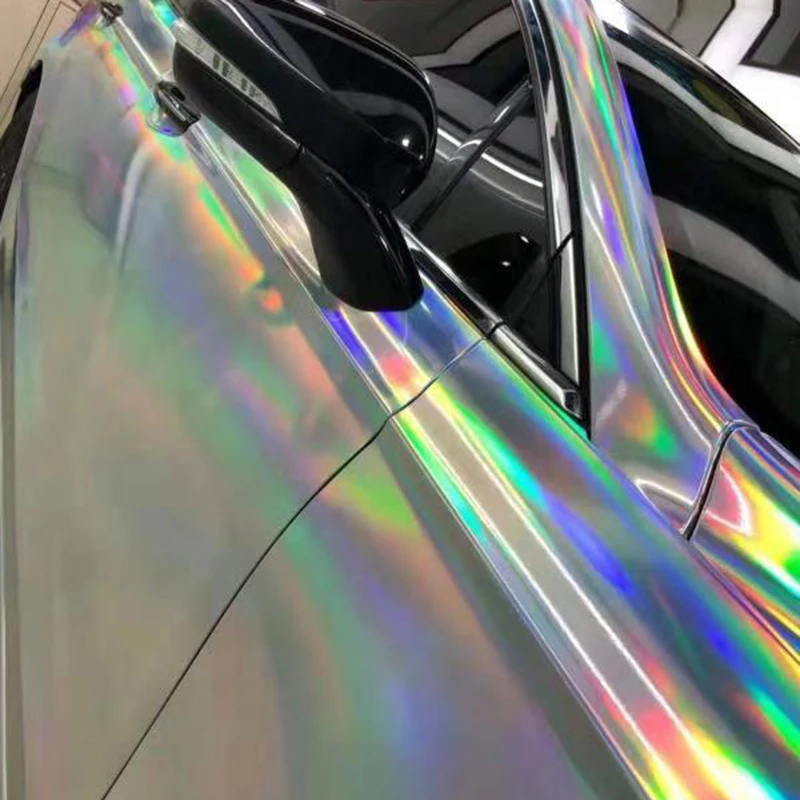 10mx1.52m Holographic Chrome Laser Silver Car Whole Body Film PVC Vinyl Wrap Glossy Film Stickers with Air Release