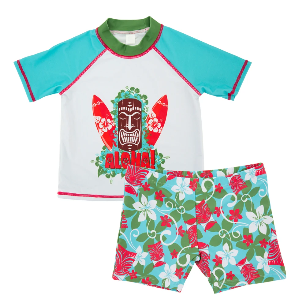 Summer New Arrival 2 PCS Kid Boys Rash Guard Child Swimwear Truck Beach Short Baby Swimsuit Private Label Board Short Set