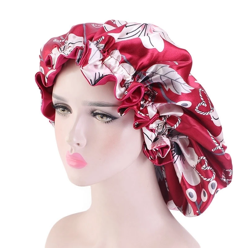 Large Satin Linned Bonnet Sleep Caps Double-sided Reversible Bonnet Hat Silky Night Sleep Cover Cap Ladies Hair Styling Tool