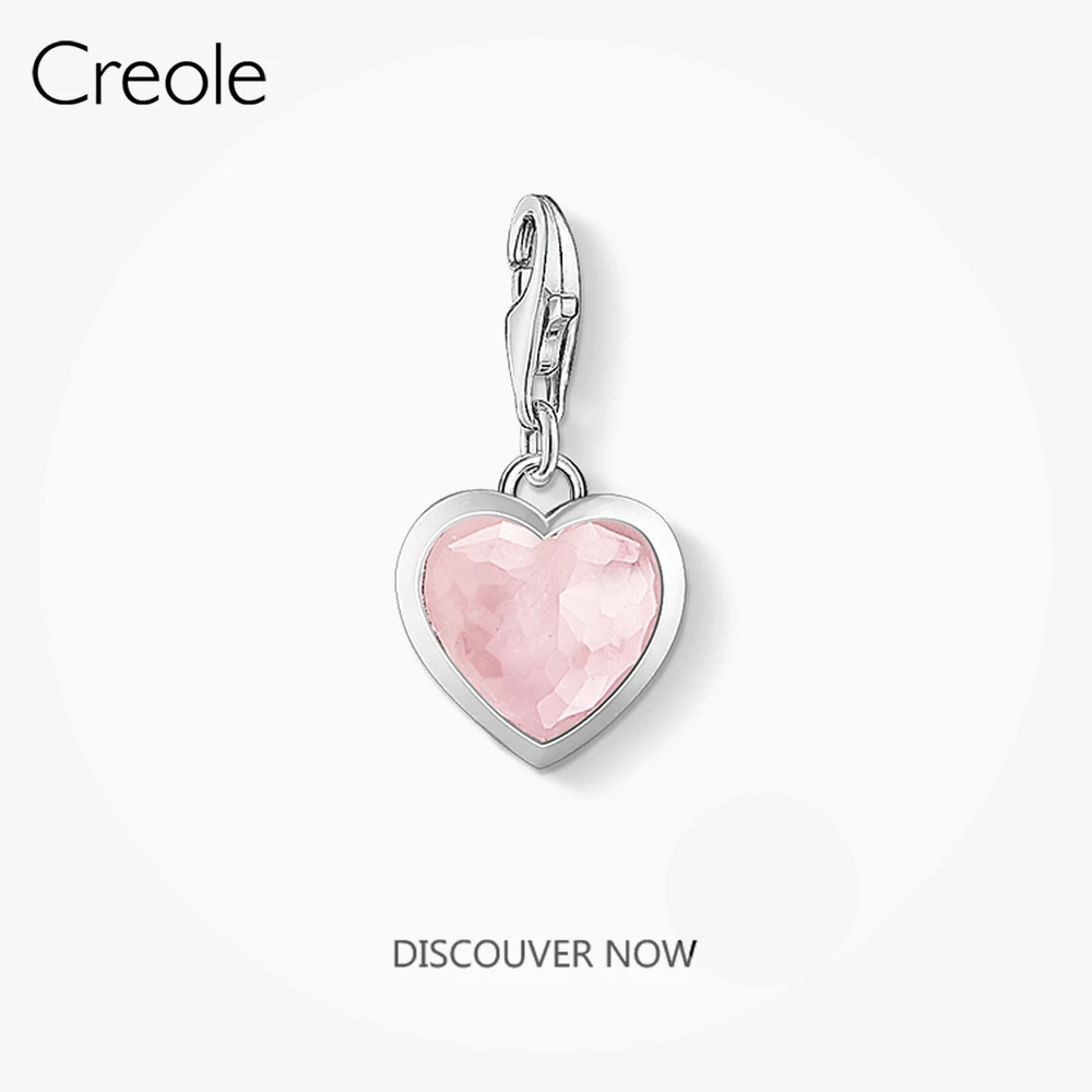 Pink Quartz Heart Charms Romantic Pendant,2020 Spring Brand Fashion New Jewelry Cute 925 Sterling Silver Gift for Women Girls
