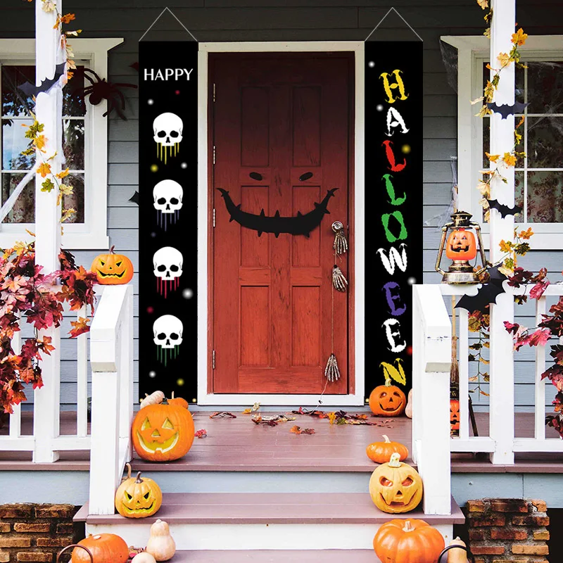 Halloween Door Curtain Couplet Outdoor Hanging Ghost Pumpkin Banners Escape Room Props Halloween Festival Supplies for Home Deco