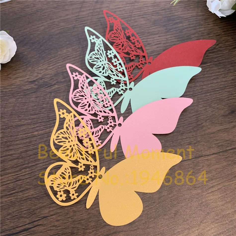 

60pcs Lacer Cut Butterfly Greeting Card Best Wishes Happy Birthday Blessing Greeting Message Card Wall Sticker Party Decoration