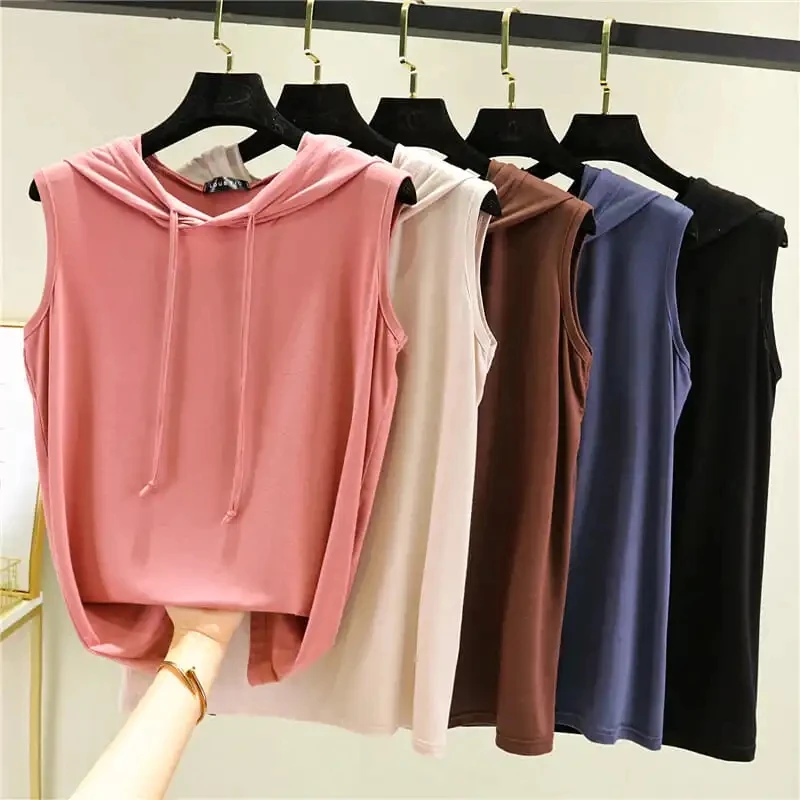 BF style modal hoodie women's loose 2021 summer new Korean style thin sleeveless loose top solid color casual couple T-shirt