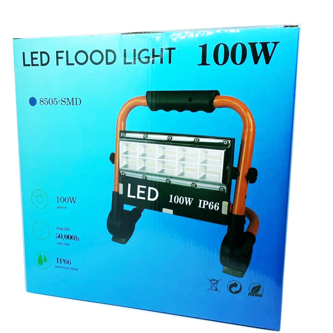 Rechargeable LED Work Light 100W Super Bright Waterproof Flood Light Portable Work Lights with Stand for Camping Garage Workshop