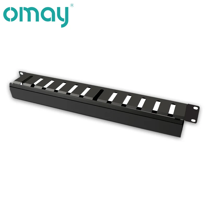 OMAY 1U/2U Cable Management Horizontal Mount 19 Inch Server Rack, 12/24 Slot Metal Finger Duct Wire Organizer with Cover