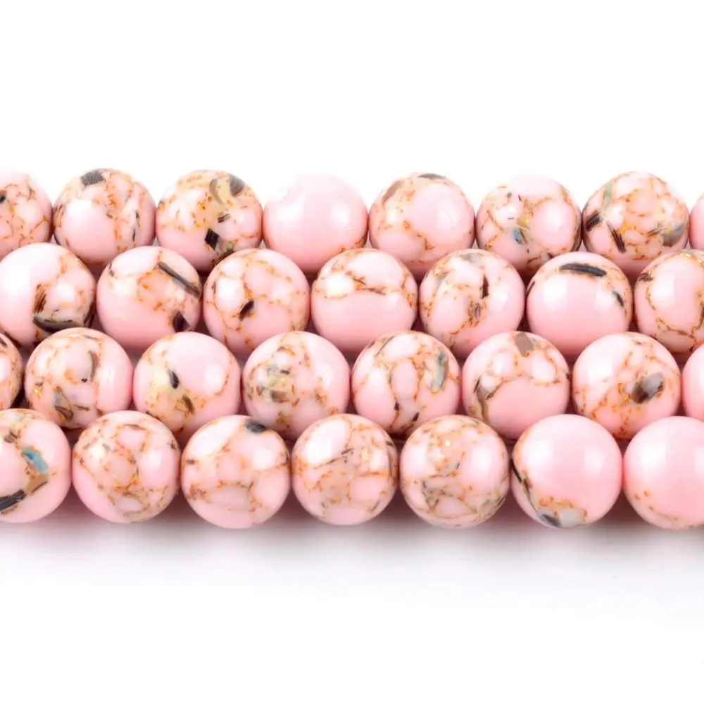 Light Pink Shell Howlite Turquoises Stone Beads Round Loose Spacer Beads For Jewelry Making DIY Bracelet Handmade 4/6/8/10/12mm