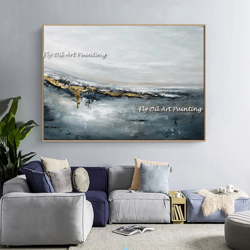 Large size handmade blue ocean seaside Oil Paintings wall painting Abstract art picture living room home kitchen decoration