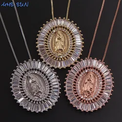 MHS.SUN AAA Zircon Religion Jewelry Catholic Virgin Guadalupe Pendant Necklace Fashion Gold/Sliver Plated Choker For Women Men